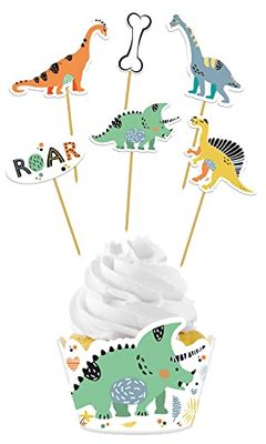 Folat 68304 Cupcake dekorationsset Dino Roars - 12 delar