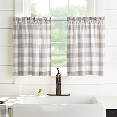 Elrene Home Fashions Farmhouse Living Buffalo Check Window Kitchen Tier Set, 30" x 36" (Set of 2, Gray/White, 2 Count
