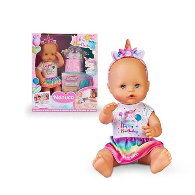 Nenuco - Babypop met eenhoorn-motief, met accessoires voor verjaardagsfeesten, inclusief gepersonaliseerde taart met kneden, kaarsen, tekeningen en stickers, voor kinderen vanaf 3 jaar, beroemd