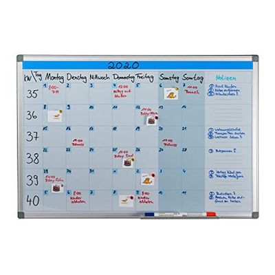 relaxdays Whiteboard Planner, Settimanale, Lavagna Magnetica, Cancellabile, Bacheca, Portapennarelli, 60 x 90 cm, Bianca, Ferro, 60 x 90 x 5 cm