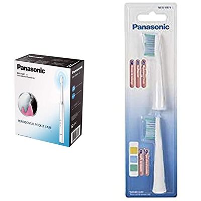 Panasonic EW-DM81-W503 Spazzolino Elettrico, 2 Testine Incluse, Timer, Bianco & WEW0974W503 Testine di Ricambio Setole Multi Fit per Spazzolino Elettrico Panasonic EW-DM81
