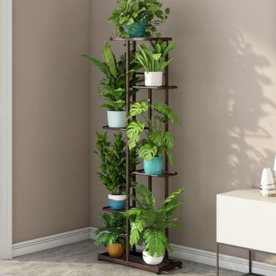 Zstar Växtställ med 6 nivåer, blomhylla i metall, växthylla, flera våningar, blombänk, blomtrappa, växttrappa, stående hylla för inomhus, trädgård, balkong, dekoration, brons, guld, blomma