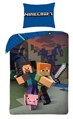 Euromat Character World 'Minecraft sängkläder för barn, 140 x 200 cm (Oeko Tex Standard 100)