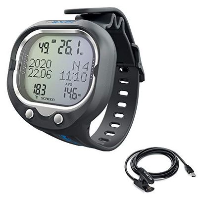 Seac Screen + USB-C duikcomputer voor de pols voor onderdompeling met één of meerdere mengsels en Freediving uniseks, volwassenen, zwart/blauw, één maat