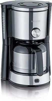SEVERIN - Cafetera de goteo para 8 tazas, Cafetera de filtro / Cafetera americana con jarra de cristal de 1l, Con Desconexión Automática, Acero inoxidable cepillado / Negro, KA 4845