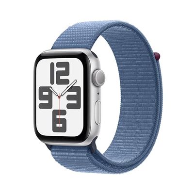 Apple Watch SE (2ª generazione, 2023) GPS 44 mm Smartwatch con cassa in alluminio color argento e Sport Loop blu inverno. Fitness tracker, monitoraggio del sonno, Rilevamento incidenti