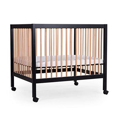 CHILDHOME, Babybox, 3 bodemhoogtes, vanaf de geboorte, afneembare wielen, remsysteem, premium materialen, beukenhout, box 97, 98 x 78, zwart/naturel