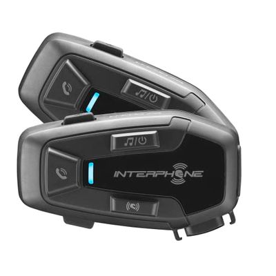 INTERPHONE UCOM7R - Dubbel - Afneembare Bluetooth 5.2 Motorfiets Intercom en Geïntegreerde Batterij 15 uur Autonomie, 4 Moto 1 Km, TFT en GPS Compatibel, Waterdicht, 32mm Luidspreker, voor alle Helmen
