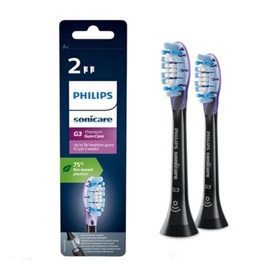 Philips Sonicare HX9052/33 Pack da 2 Testine di Ricambio G3 Premium Gum Care, con RFID e Tecnologia Adaptive, Per Gengive Sane, Nero