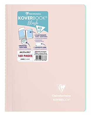 Clairefontaine 376778C Un Cahier à Spirale Koverbook Blush Rose poudré - A4 21x29,7 cm - 160 Pages Lignées - Papier Blanc 90 g - Couverture Polypro Enveloppante