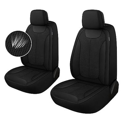 CAROMOP Car Seat Covers Premium 3D Air Mesh Cloth Front Set Washable and Breathable Automotive Vehicle Seat Covers for Cars Interior, Universal Fit for Cars, Sedans, Trucks, SUVs (Black)