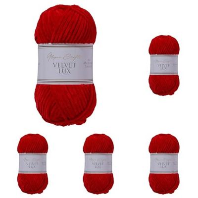 Utopia Crafts Velvet Lux Chenille Super Soft Chunky Yarn for Knitting and Crochet, 100g - 110m (Red) (Pack of 5)