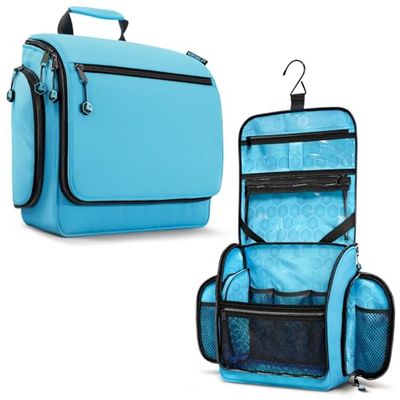 Travel Hanging Toiletry Bag - Portable washbag and Cosmetic Storage Kit for Women and Men (Aqua Blue)