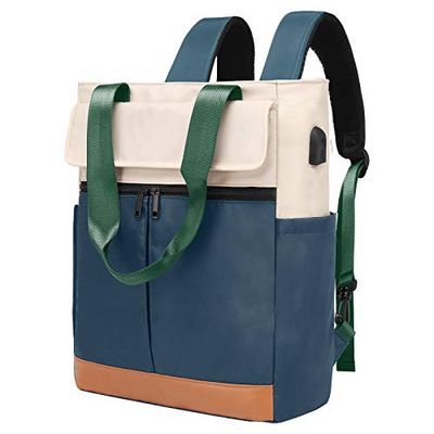 CYUREAY Zaino convertibile per computer portatile, zaino da lavoro con porta di ricarica USB, Verde bluastro., Portatile