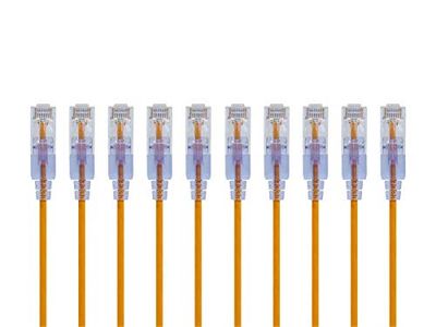 Monoprice Cable de conexión Ethernet Cat6A, paquete de 10, RJ45 sin enganches, 550 MHz, 10G, UTP, cable de cobre puro desnudo, 30 AWG, 0.5 pies, amarillo - Serie SlimRun