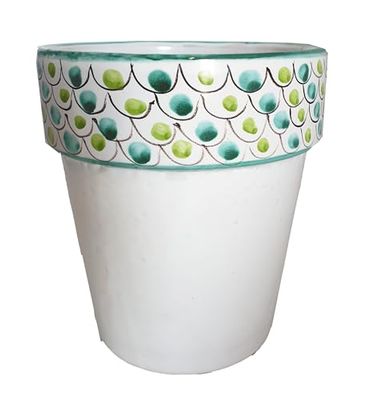 Ceramiche Angela Rinaldi - Vaso in Ceramica di Vietri dipinto a mano decoro geometrico per piante Maiolica Design Terracotta Coccio Cachepot Fioriera (pallini, Altezza cm. 30, diametro cm. 27)
