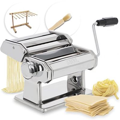 ADE Máquina para Hacer Pasta Fresca | 7 espesores de Masa para lasaña Espaguetis fettucine | con Extras: secador de Pasta y Cepillo de Limpieza | pastamaker de Acero Inoxidable