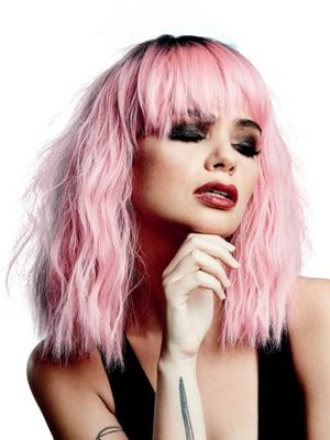Smiffys Perruque Manic Panic® Love Kitten™ Trash Goddess™, Ondulé mi-long avec frange sur le côté, coiffure à chaud