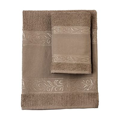 Filet - Set Serviettes avec Invité avec Insert en Toile Aida à Broder, Réalisé en Eponge de 100% Coton, Doux et Absorbant, Doux sur Peau, 100% Made in Italy, Teinte Unie, Couleur Corde