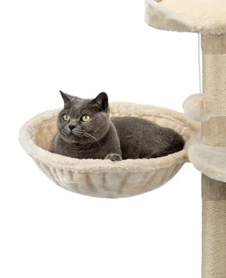 lionto Hamac en Peluche Douce pour Arbre à Chat, Ø 40 cm, Profondeur 15 cm, Couchage Douillet avec Filetage M8, Cadre en métal Robuste pour Petits et Grands Chats, Beige