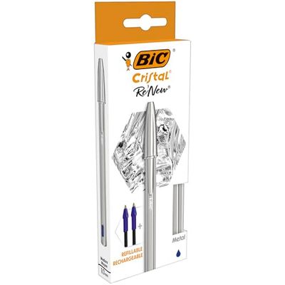 PACK BIC CRISTAL RE NEW - BLEU 1 STYLO-BILLE BIC CRISTAL RE NIEUW + 2 OPLADINGEN - POINTE MOYENNE (1.0MM)