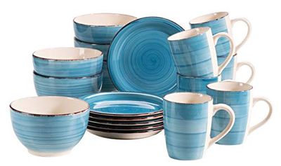MÄSER 931601 Bel Tempo II Servicio de desayuno de aspecto vintage para 6 personas, de cerámica pintada a mano, 18 piezas, color azul oscuro, loza, azul