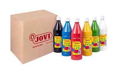 Jovi - Témpera líquida, Estuche 6 botes de 1L, Colores Primarios, Pintura a base de ingredientes naturales, Fácil de lavar, Sin gluten, Ideal para uso escolar (511/6A)