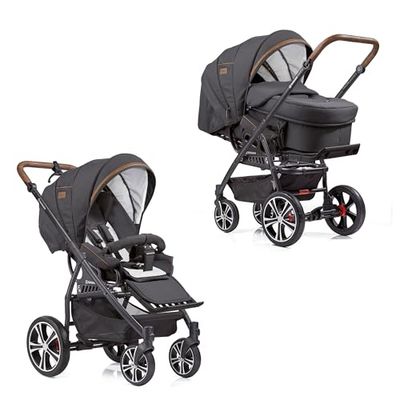 Gesslein F4 Classic Kombibarnvagn 3-i-1 med bärväska C2, handbroms, 96 cm liggyta, fotsäcksfunktion, babyskålsadapter, kompakt vikbar, antracit