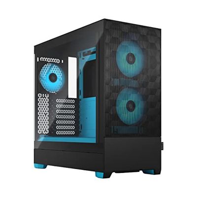Fractal Design Pop Air RGB Cyan Core - Tempered Glass Clear Tint - Honeycomb Mesh Front – TG side panel - Three 120 mm Aspect 12 RGB fans included – ATX High Airflow Mid Tower PC Gaming Case
