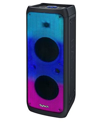 Sytech Altavoz Serie ledflow, 2x10, 100w. rms, RGB Flame, Recargable, USB, TF, FM, TWS
