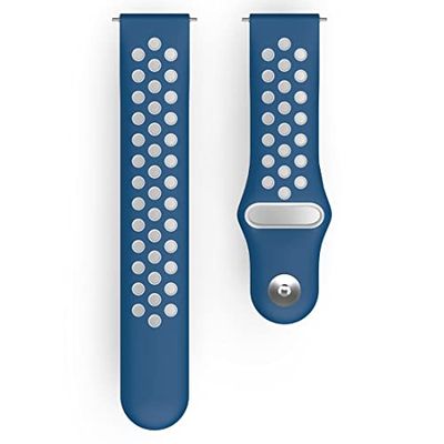 Hama Fitbit Cinturino di ricambio regolabile da 22 mm per smartwatch Fitbit Versa 2, Versa, Versa Lite, cinturino sportivo traspirante da sostituire, cinturino di ricambio in silicone, pulsante in acciaio inox), blu/grigio