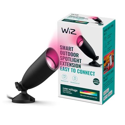WiZ Utomhus Ground Spotlight förlängning (WiZ Color), Svart - Smart LED belysning (WiFi och Bluetooth), 12V, 2700-6500 Kelvin, Dimbar i kallvitt till varmvitt, IP65