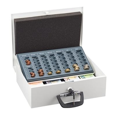 Relaxdays Caja de Dinero con Contador de Monedas, Cerradura con Llaves, de Hierro, 11,5 x 36 x 28,5 cm, Blanco