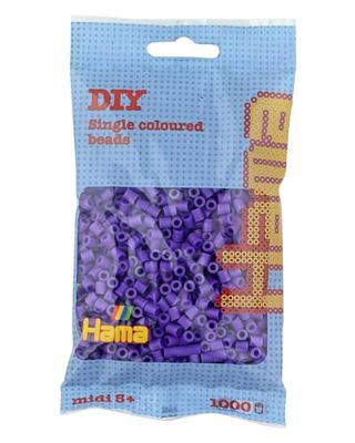 Hama Perlen 207-07 strijkkralen zak met ca. 1.000 midi knutselkralen met een diameter van 5 mm in paars, creatief knutselplezier voor groot en klein