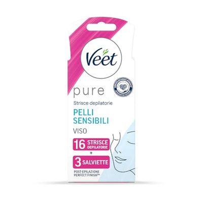 Veet Pure Strisce Depilatorie Viso Ipoallergeniche, Ceretta Baffetti e Viso, Dermatologicamente Testate, 16 Strisce (8x2 Strisce)