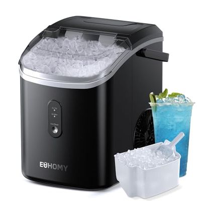 EUHOMY Máquina de cubitos de hielo, 15 kg/24 h, fabricación en 6 minutos, máquina de hielo triturada, limpieza automática, 120 W, máquina de cubitos de hielo de mesa, sensor infrarrojo, eficiencia