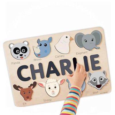 Puzzle con Nome e Animali in Legno | Puzzle Lavagna Occupata | Giocattoli per Bambini Piccoli | Regali per Bambina | Regalo per Bambini | Primo Regalo di Pasqua per il Bambino | Regalo di Compleanno