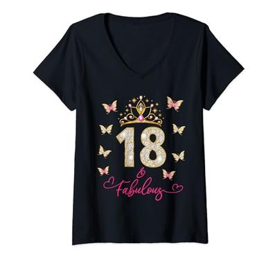 Donna 18 E Favoloso, 18 Anni Ragazze, 18° Compleanno Maglietta con Collo a V