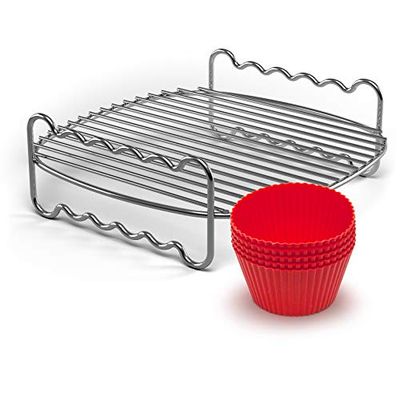 Philips HD9904/01 Kit per Feste per Airfryer (griglia e pirottini per Muffin) Cromato, Acciaio Inox e Rosso