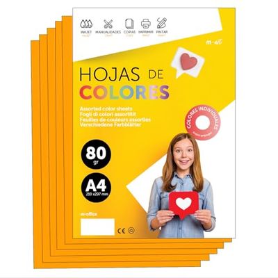 Papier A3 Couleur - Feuilles A3 80g Pour Imprimante Jet d'Encre et Laser, Ramette Papier Pour Loisirs Créatifs, Bricolage et Décoration M-office (250 feuilles, Orange Clair)