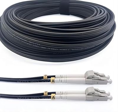 Elfcam® - Cables de Fibra Óptica Blindados LC/UPC a LC/UPC OM3 Multimodo Duplex 50/125um LSZH, para Instalaciones en Exteriores e Interiores, Negro (100M)