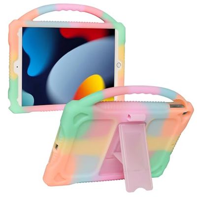 JOGUIIA Étui pour iPad 9e, 8e et 7e génération, Coque en Silicone pour Enfants pour iPad 10.2 2021/2020/2019, Coque Antichoc avec poignée de Support pour Apple iPad 10,2" (Orange gelée)