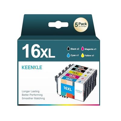 5-Pack 16XL Cartucce Compatibili per Epson 16 XL Multipack per WF-2510 WF-2630 WF-2760 WF-2660 WF-2540 WF-2750 WF-2530 WF-2650 WF-2010 WF-2520 (Formato XL, 2 Nero, 1 Ciano, 1 Magenta, 1 Giallo)