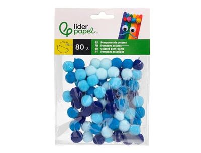 Coloured Pompoms leaderpapel 1.5 cm Blue Shades Bag with 80 Units.