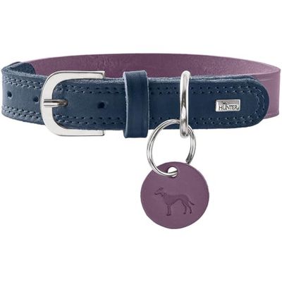 HUNTER Hondenhalsband LEMVIG, kleur: lila/donkerblauw, leer, belastbaar en duurzaam, aangenaam zacht, comfortabel, elegant en trendy, made in Germany, maat: 45