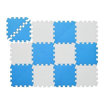 Relaxdays Puzzle Play Mat, 12 Pieces, Crawling Baby Jigsaw, Non-Toxic, Washable, Soft EVA Foam, 114 x 86 cm, Blue/White, 114x86 cm