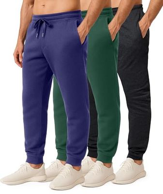 3 Pack: Mens Joggers Trousers Sweatpants Tracksuit Jogging Football Fleece Active Sports Athletic Training Track Gym Running Slim Fit Tapered Casual Jogger French Terry Pockets Bottoms,Set 1,XL