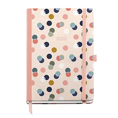 Miquelrius - Agenda annuale 2023 - Settimana vista - Dimensione Plus 155 x 213 mm (circa A5) - Copertina rigida - Rilegatura cucita - Spagnolo, Inglese e Portoghese - Confeti, MR22584