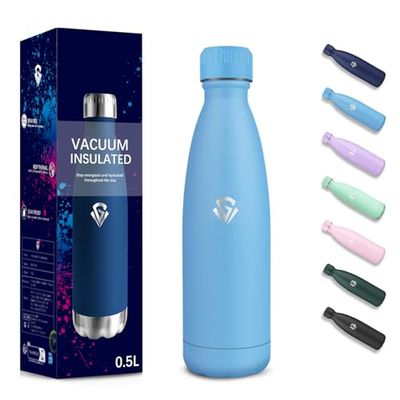 Borraccia Termica, 500 ml Senza BPA, Borraccia Acqua, Isolamento Sottovuoto a Doppia Parete, Borracce, 304 Acciaio Inossidabile, Bottiglia Termica per Scuola, Viaggi, Jogging, Campeggio - Blu cielo