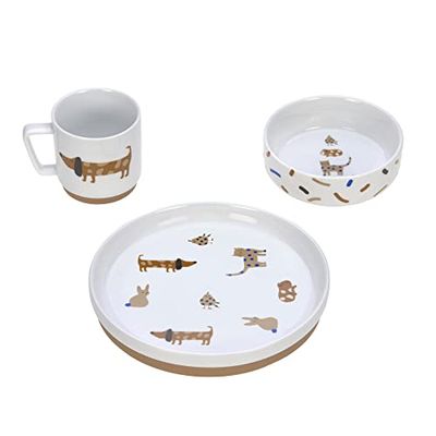LÄSSIG Serviesset porselein kinderservies bord kom mok met siliconen ring antislip kinderservies/Little Mateys royal blue